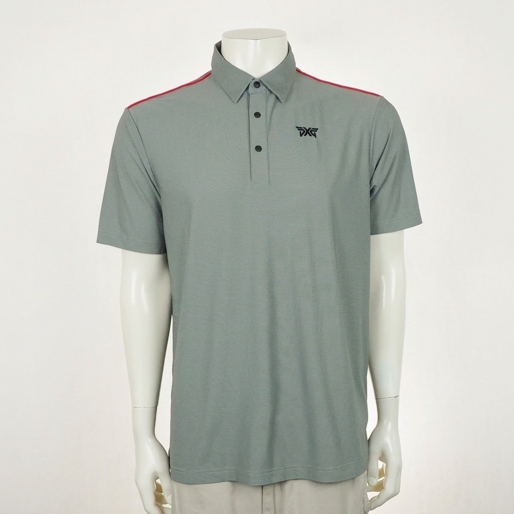 PXG Parsons Xtreme Golf Polo Shirt Mens Medium Gray Snap Nylon Blend Stretch